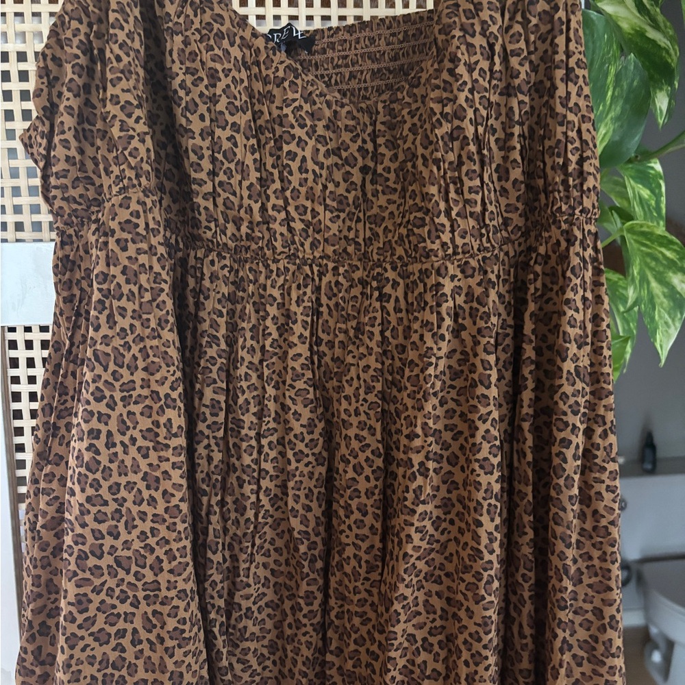 J. Crew Brown and Black Leopard Print Smocked Dress